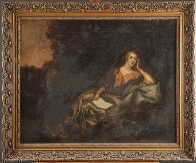a painting of a woman reading a book in a dark room