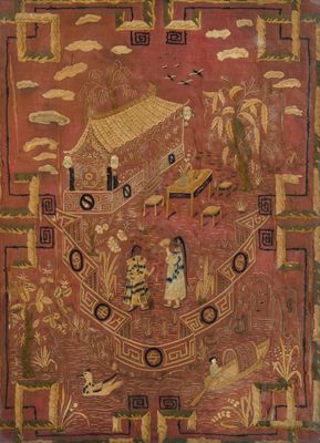 an image of a painting of a boat with people on it