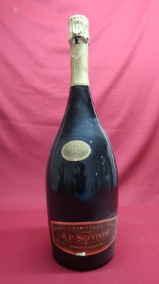 an image of a bottle of champagne on a red background
