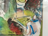 a picture of a painting of a woman sitting at a table