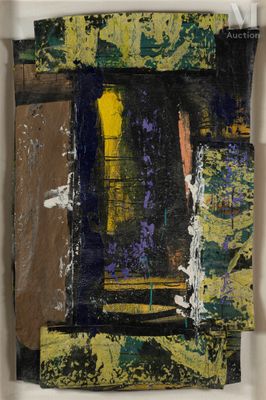 une peinture abstraite représentant une fenêtre d'où émane une lumière jaune