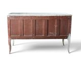 a wooden cabinet with a marble top on a white background