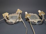 pair of antique silver plated wall sconces with glass panels