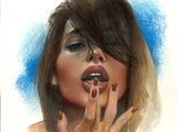 tableau représentant une femme avec une cigarette à la bouche et une autre à la main