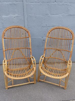paire de chaises vintage en rotin, dans le style du début du XXe siècle