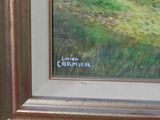 a picture of a painting of a cow in a field