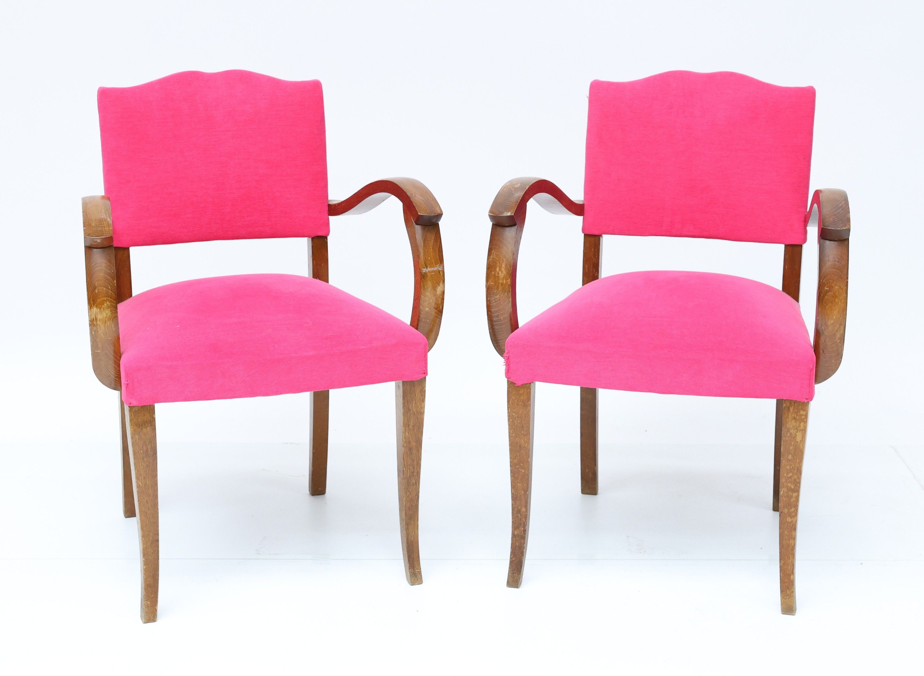 Paire de fauteuils bridge en bois naturel, assise et dossier…
