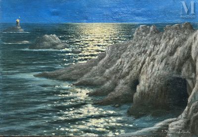 un tableau représentant un homme debout sur un rocher au bord de l'eau
