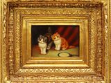 un tableau représentant deux chats assis l'un à côté de l'autre