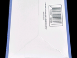 a white envelope in a blue box on a black background