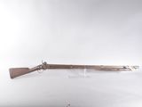 an old rifle with a wooden barrel on a white background