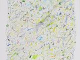 an abstract painting of white and green paint on a white paper