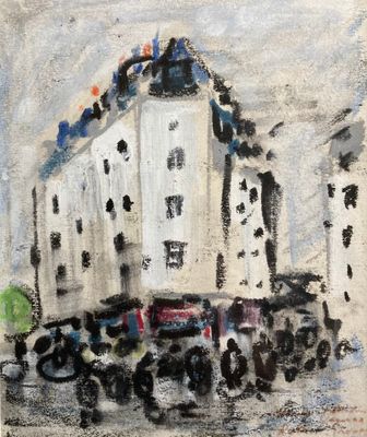 une image représentant un tableau d'un bâtiment situé dans une rue de la ville