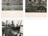 quatre photographies en noir et blanc représentant un bateau, un arbre et des nuages
