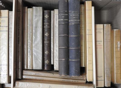 de nombreux livres anciens rangés sur une étagère d'une bibliothèque