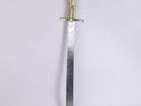 a close up of a knife on a white surface with a white background
