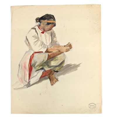 une image représentant un tableau où l'on voit une femme agenouillée par terre