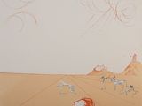 dessin représentant une scène de désert avec des chevaux et des personnages au loin