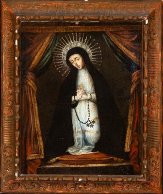 an image of a painting of a woman holding a rosary