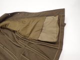 a close up of a brown pants with a pocket