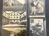 three old black and white photos of people and buildings