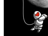 illustration of a man in a space suit holding a rope with a heart on it