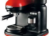 an image of a red and black coffee maker on a white background