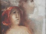 an image of a painting of a woman with a red hat