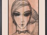 an image of a drawing of a woman ' s face in a black frame