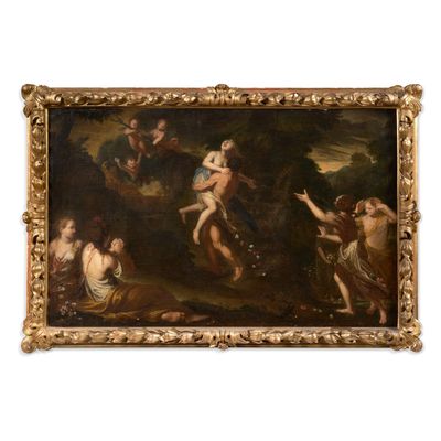 une image d'un tableau représentant un groupe de personnes dans un cadre boisé