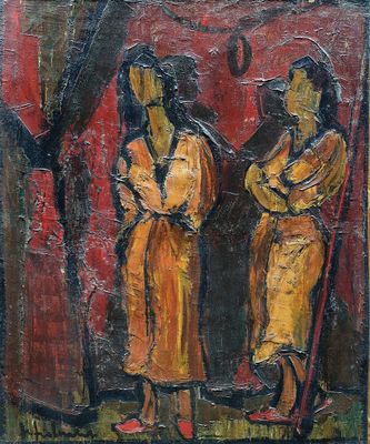 une image représentant un tableau où l'on voit deux femmes debout l'une à côté de l'autre