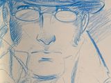 a drawing of a man wearing a hat and glasses