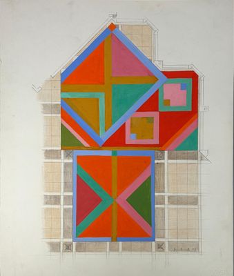 an image of a drawing of a house with a geometric design on it