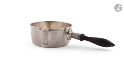 casserole en acier inoxydable avec une poignée noire sur fond blanc