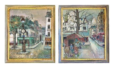 un tableau représentant une scène de rue et un tableau représentant une scène de rue