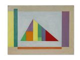 une peinture représentant un triangle aux couleurs variées sur fond blanc