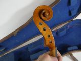 a person holding a violin in a blue case