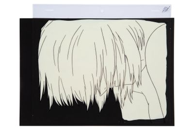 an image of a drawing of a woman ' s face on a black background