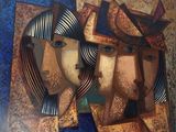 tableau représentant les visages d'un homme et d'une femme portant des chapeaux