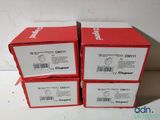 three boxes of red and white boxes with labels on them