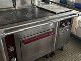 a kitchen with a stove, oven, and sink in it