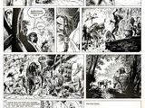 a page from a comic strip with a black and white image of a man and a woman in the woods