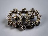 a close up of a broochle made out of silver and gold