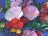 a painting of flowers in a vase on a table