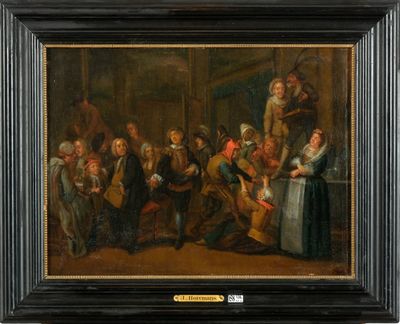 Huile sur toile marouflée sur toile "Scène de théâtre".
