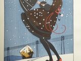 une photo d'une femme marchant dans la neige avec un parapluie