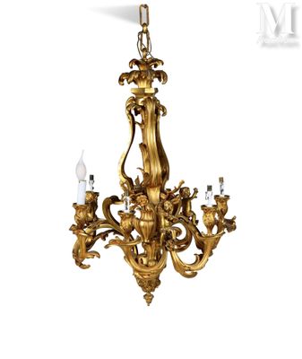une image représentant un lustre en or suspendu au plafond
