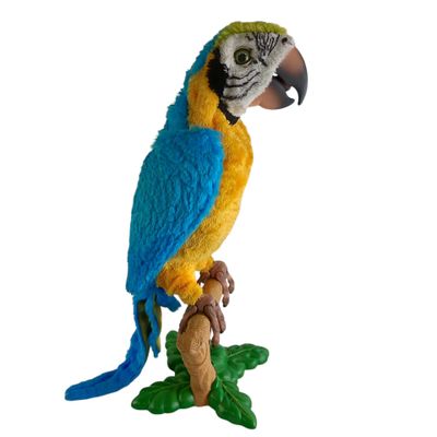 un perroquet bleu et jaune perché sur une branche