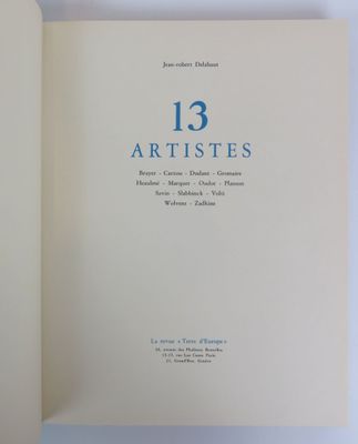 an open book with the title 13 artists written in blue on it