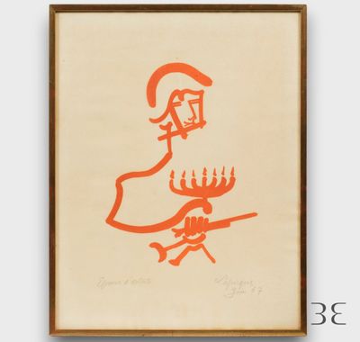 un dessin orange représentant un homme tenant une bougie allumée à la main